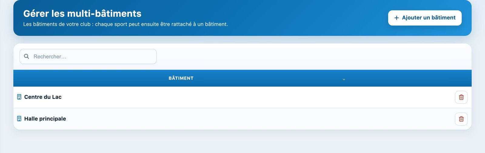 Liste des bâtiments du club