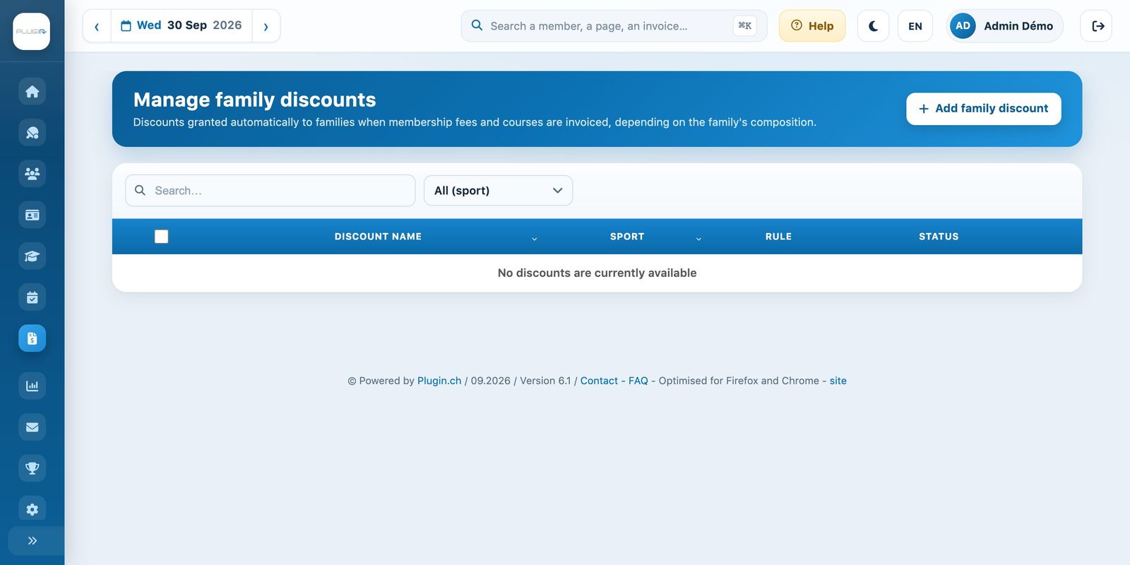 The “Manage family discounts” page