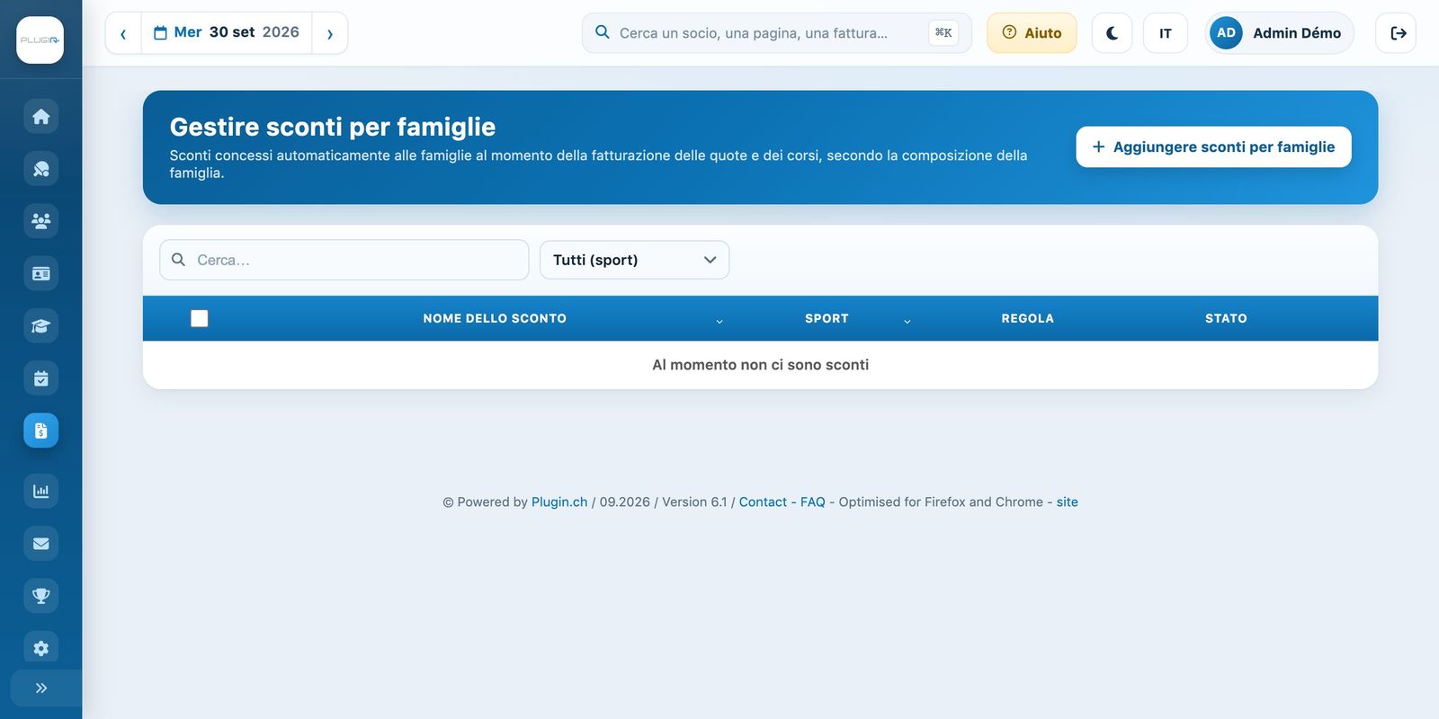 La pagina «Gestire sconti per famiglie»
