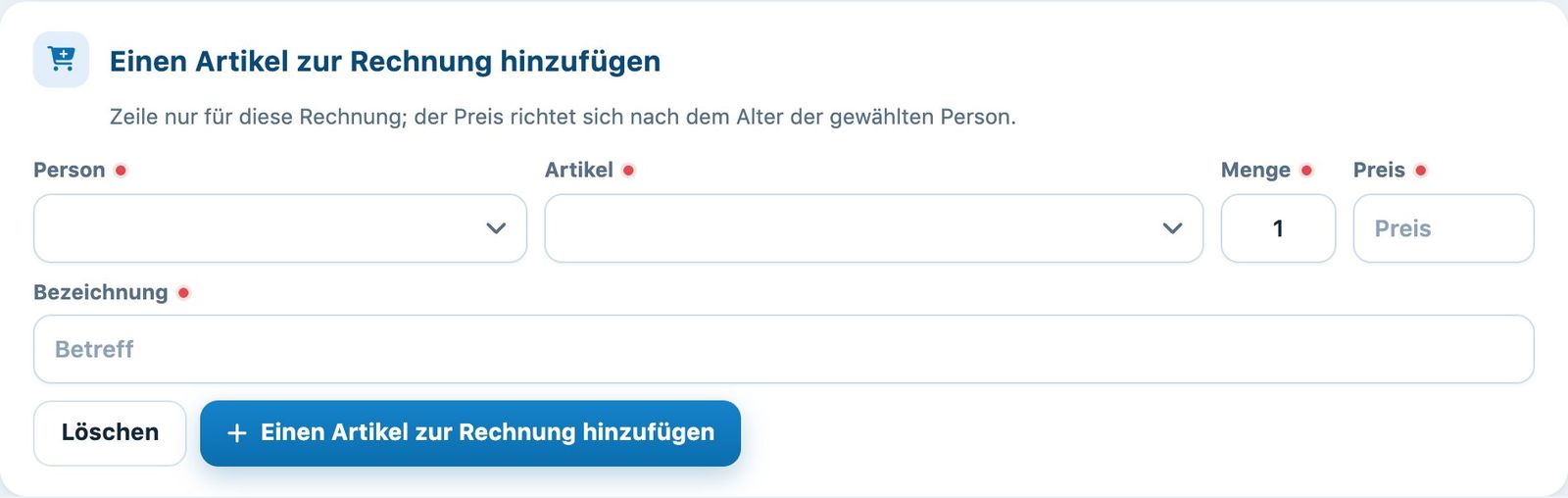 Die Zeilen einer Rechnung mit ihrem Zahlungsstand