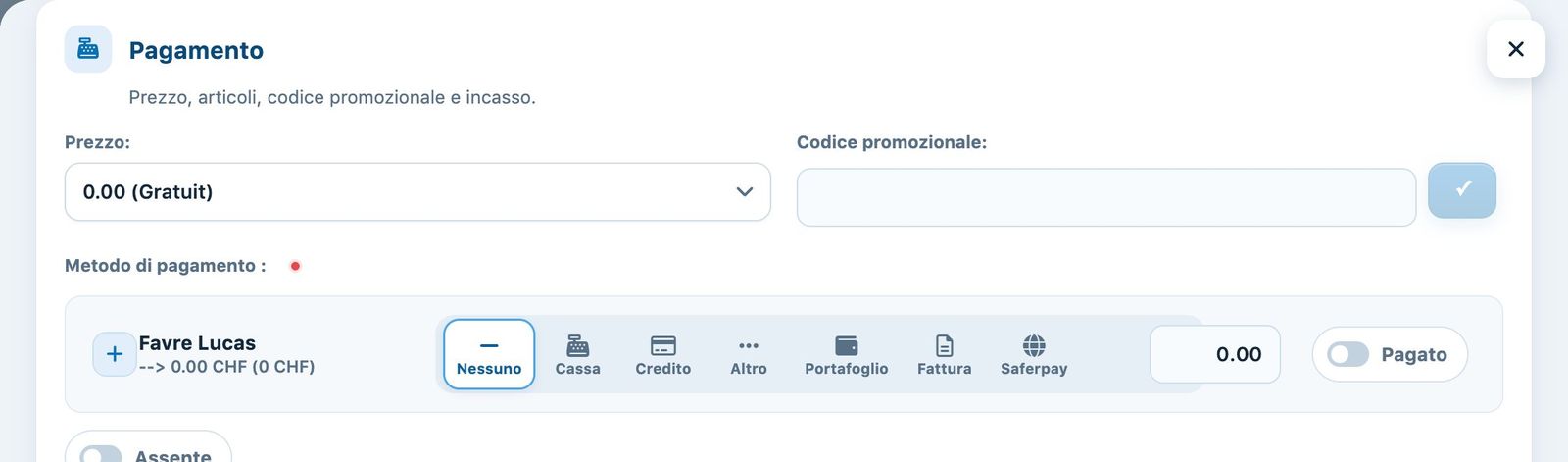 Scelta del prezzo di cassa in una prenotazione